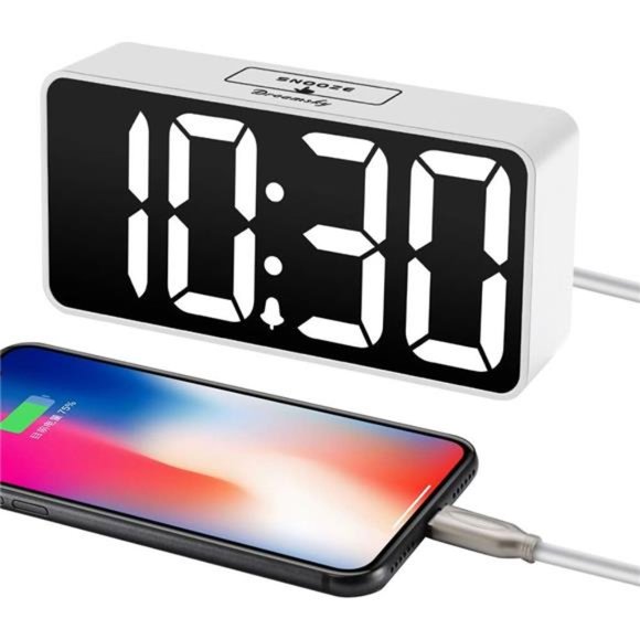 Digital Alarm Clock w USB Port for Charging 0-100% Adjustable Brightness Dimmer - Picture 2 of 5